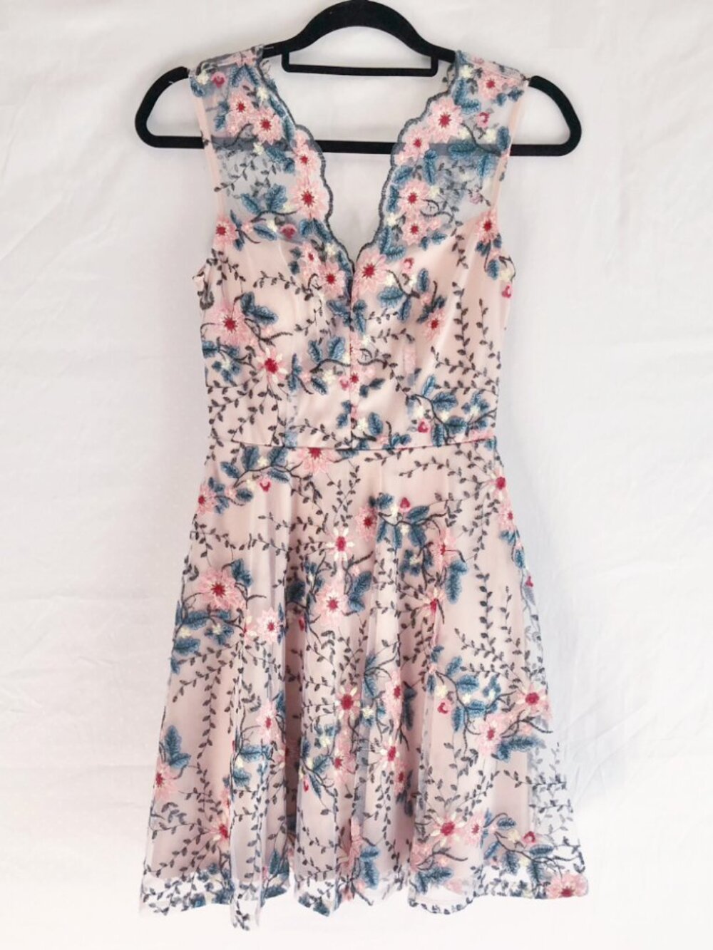 Jodi Kristopher Blush Floral Embroidered Tulle Mini Dress Juniors Size 1